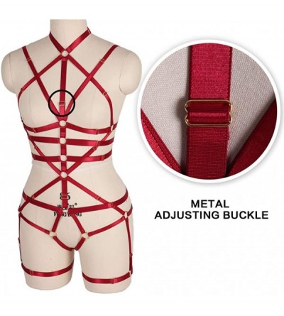 Garters & Garter Belts Women Punk Full Body Harness Bralette Plus Size Strap Hollow Out Cage Waist Garter Belts Set - Wine Re...