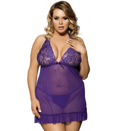 Baby Dolls & Chemises Women Plus Size Neckholder Babydoll Sexy Lingerie Nightwear - Purple - C2182ZUG0Q6 $24.27