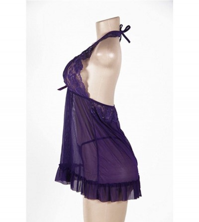 Baby Dolls & Chemises Women Plus Size Neckholder Babydoll Sexy Lingerie Nightwear - Purple - C2182ZUG0Q6 $9.14