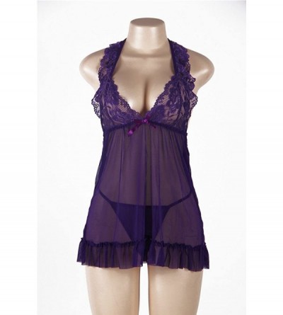 Baby Dolls & Chemises Women Plus Size Neckholder Babydoll Sexy Lingerie Nightwear - Purple - C2182ZUG0Q6 $9.14