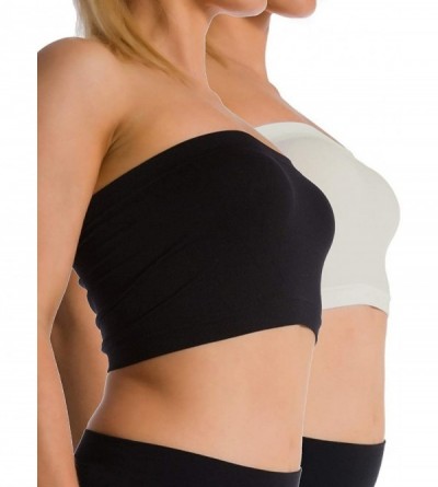 Camisoles & Tanks 2-Pack Women's Plus Size Stretchy Seamless Strapless Bandeau Tube Top Bra 1XL-4XL (No Pad) - Black | Ivory ...