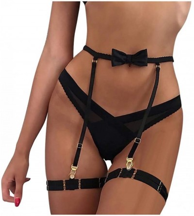 Bustiers & Corsets Sexy Lingerie-Women Soft Stetchy Underwear Set Low Rise Panties with Garter Belt Clubwear - Black - CL193G...