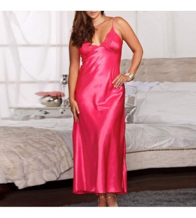Garters & Garter Belts Women Lingerie Long Sexy Long Silk Dressing Gown Babydoll Lace Bath Robe Chemise Sleepdress - Hot Pink...
