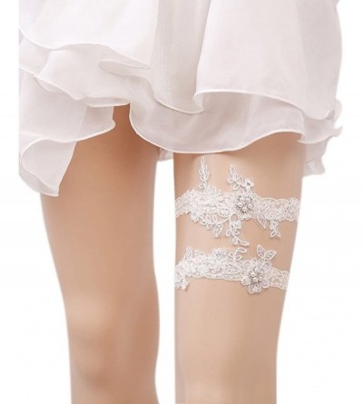 Garters & Garter Belts Sexy Rhinestone Lace Wedding Garters for Bride 2 Pcs Party Garter Set - D-off White - CN18Y9K9OKE $26.60