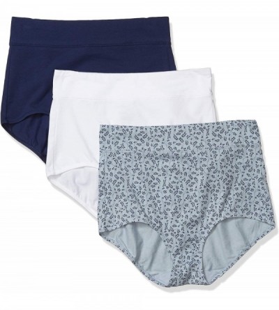 Panties Women's No Pinching No Problems 3 Pack Cotton Tailored Brief Panties - White/Blue Multi - C518YHEH43Z $13.50