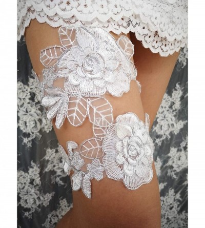 Garters & Garter Belts Wedding Rose Stretch Garters Set For Bride Bridal Lace Garter G44 - Silver - C918I0USCL6 $11.56