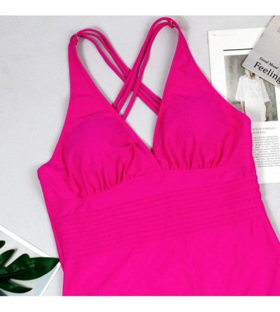Slips Swimsuits One Piece Bikini Set Pleated Solid Monokini Beachwear Tankini Swimwear Cover Up - Pink - CF18NKGU2XM $17.82