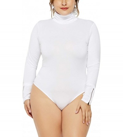 Shapewear Women's Sexy Plus Size Long Sleeve Jumpsuit High Stretch Bodysuit Rompers Playsuit Bodycon Leotards - White-2 - CE1...