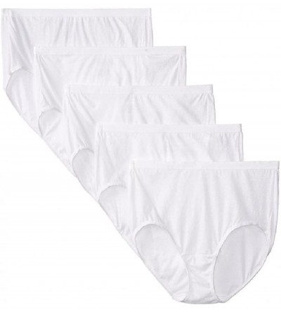 Panties Fit for Me Women's Plus Size Cotton Brief Panties 5-Pack - 100% White Cotton - CT17YIR2ZZH $35.46
