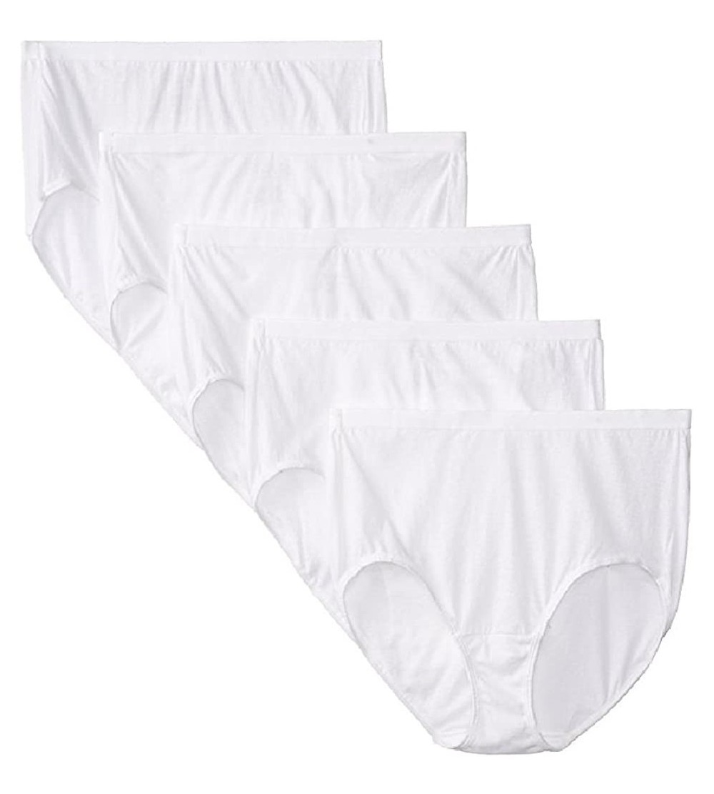 Panties Fit for Me Women's Plus Size Cotton Brief Panties 5-Pack - 100% White Cotton - CT17YIR2ZZH $16.40