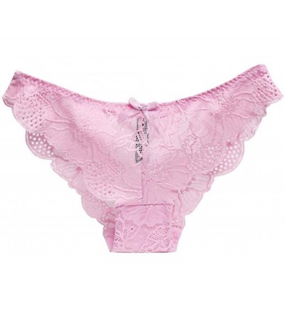 Panties Fashion Lace Sexy Underpant Delicate Women Translucent Underwear Sheer Bikini Panties - Pink - CB195AR9HQW $22.53