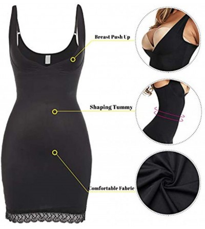Shapewear Full Slips for Women Under Dresses Tummy Control Shapewear Slip Slimming Body Shaper Slip - Black（ Lace Trim ) - CX...