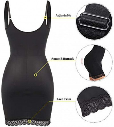 Shapewear Full Slips for Women Under Dresses Tummy Control Shapewear Slip Slimming Body Shaper Slip - Black（ Lace Trim ) - CX...