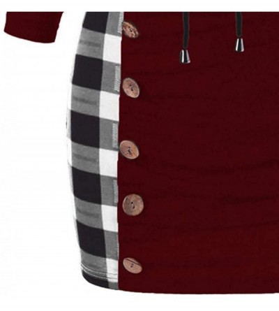 Garters & Garter Belts Women Lattice Blouse Plaid Cowl Neck Henley Tops Shirt Pullover Fitting Autumn Winter Spring - Wine Re...