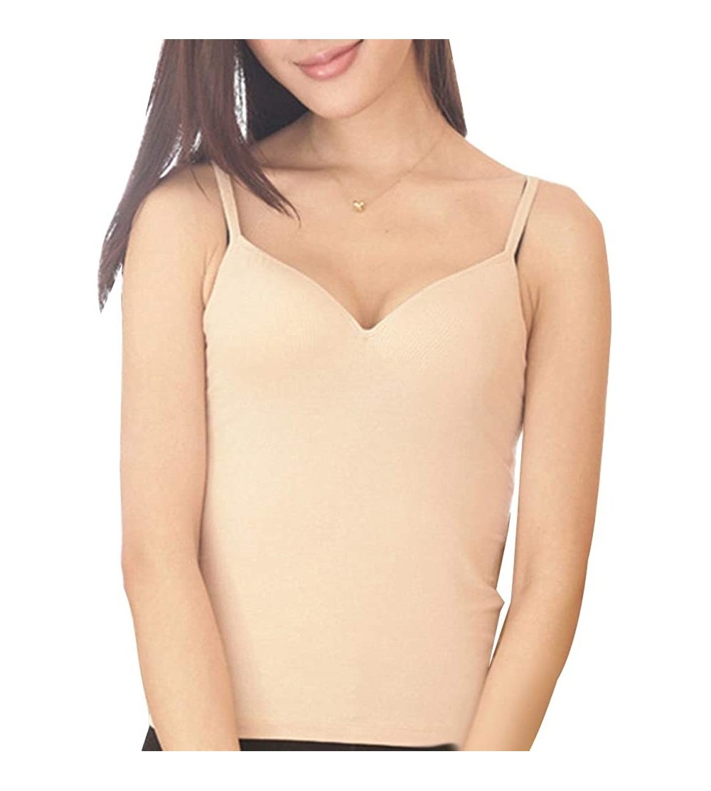Camisoles & Tanks 2020 Women Solid Color Padded Bra Sexy V Neck Backless Vest Camisole Tank Top - Apricot - CS197ATDDHR $21.08