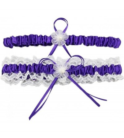 Garters & Garter Belts Lace Satin Wedding Garters for Bride - Set of 2 - Purple - CT18CYXG4XO $39.00