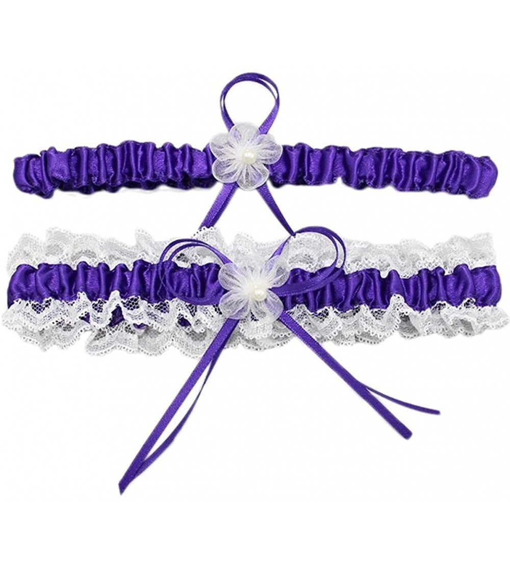 Garters & Garter Belts Lace Satin Wedding Garters for Bride - Set of 2 - Purple - CT18CYXG4XO $17.89