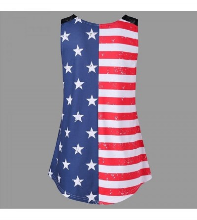 Shapewear V-Neck lace Vest- Fashion Women's American Flag Print Stitching Shirt top - Multicolor - CV1943TOZET $13.58