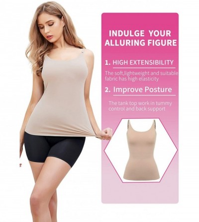 Shapewear Seamless Shaperwear Compression Camisoles for Women Tummy Control Tank Top with Built in Shelf Padded Bra - Beige- ...