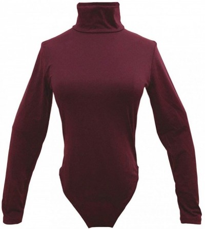 Shapewear Womens Sexy Turtleneck Bodysuit Long Sleeve Bodycon Bodysuit Leotard Top - Wine - CB18IQ06RUU $13.88