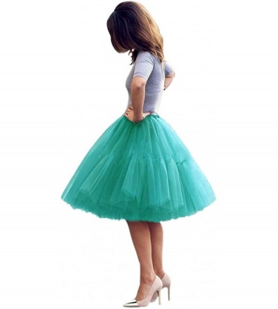 Slips Womens Midi Knee Length Tutu Skirt Princess Petticoat Underskirt for Prom Party - Turquoise - CV190T38TLC $25.91