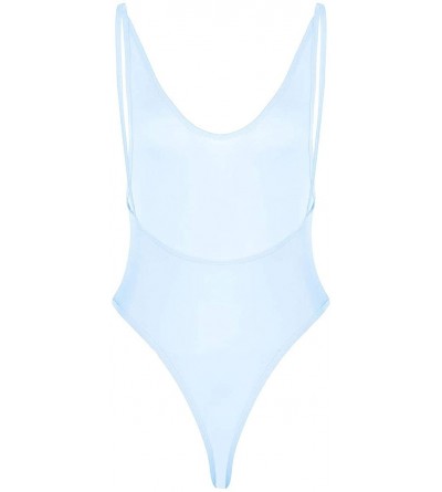 Shapewear Women's Spaghetti Strap Bodysuit Deep U Neck Sleeveless Open Back Camisoles Leotard Swimsuit - Light Blue - CE194GT...
