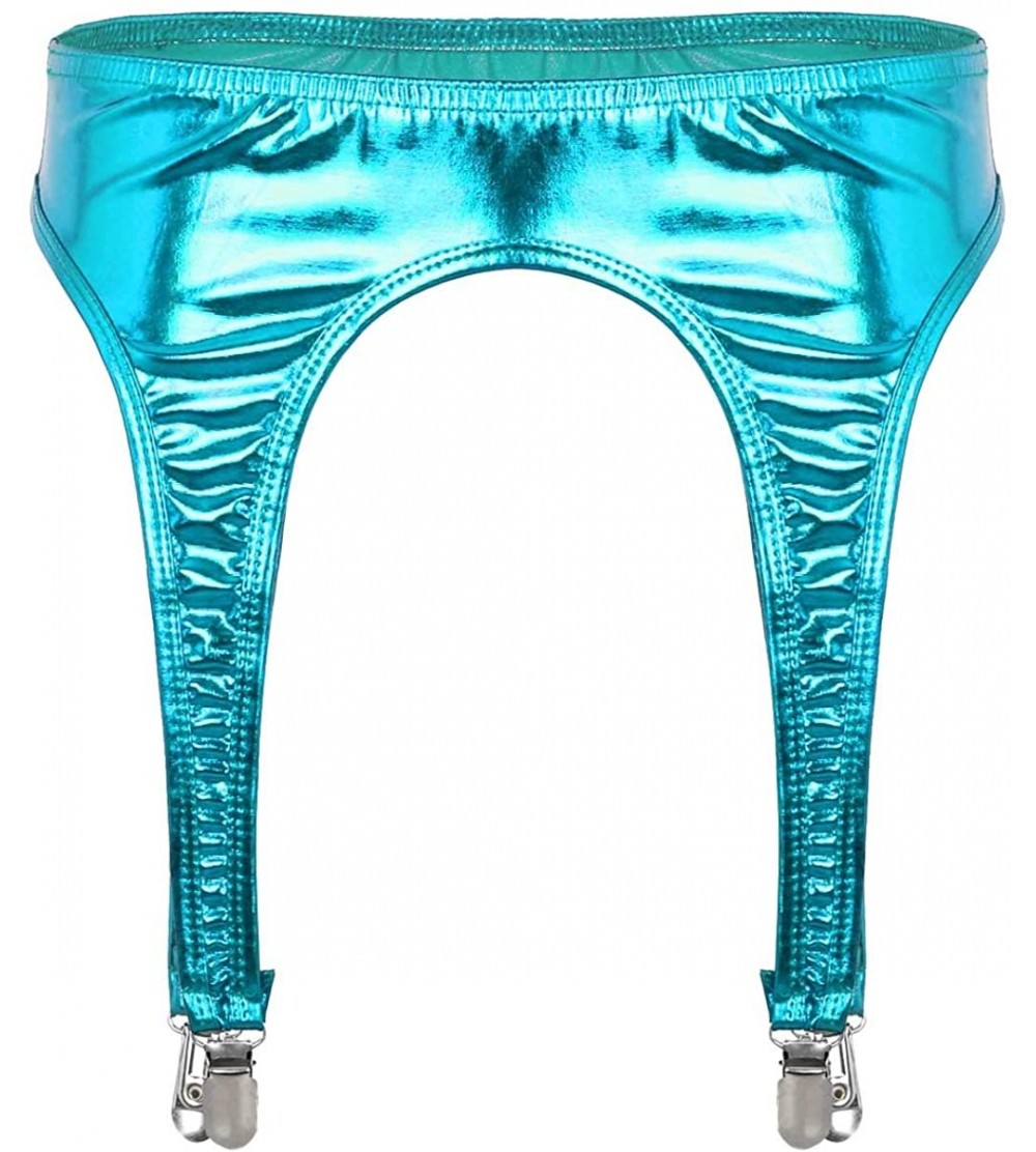 Garters & Garter Belts Women's Shiny Metallic Garter Belt Party Club Stocking Outfits with 4 Metal Duck-Mouth Clips - Light B...