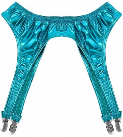 Garters & Garter Belts Women's Shiny Metallic Garter Belt Party Club Stocking Outfits with 4 Metal Duck-Mouth Clips - Light B...