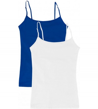 Camisoles & Tanks Women's Camisole Built-in Shelf Bra Adjustable Spaghetti Straps Tank Top Pack - 2 Pk Bright Blue / White - ...