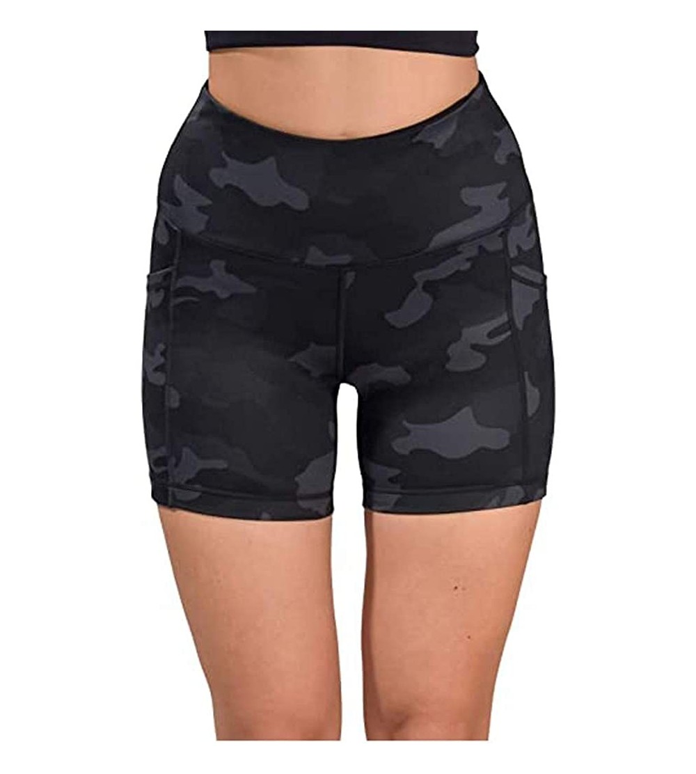 Slips Womens Workout Shorts Scrunch Booty Gym Yoga Pants Camouflage Pockets Leggings - Black - CC190HUMZ70 $14.68
