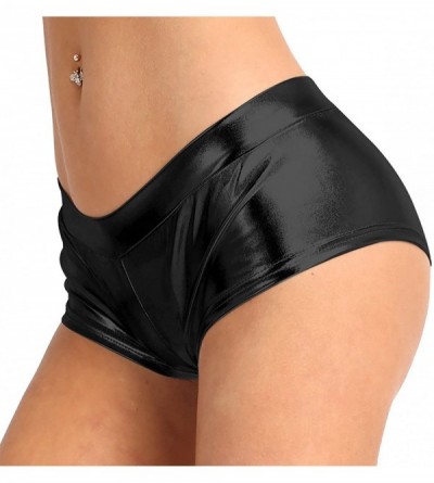 Panties Women's Shiny Metallic Faux Leather Booty Shorts Festivals Rave Jazz Dance Hot Pant Bottoms - Black - CW18RCA7D3I $30.35