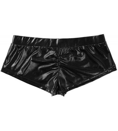 Panties Women's Shiny Metallic Faux Leather Booty Shorts Festivals Rave Jazz Dance Hot Pant Bottoms - Black - CW18RCA7D3I $16.34