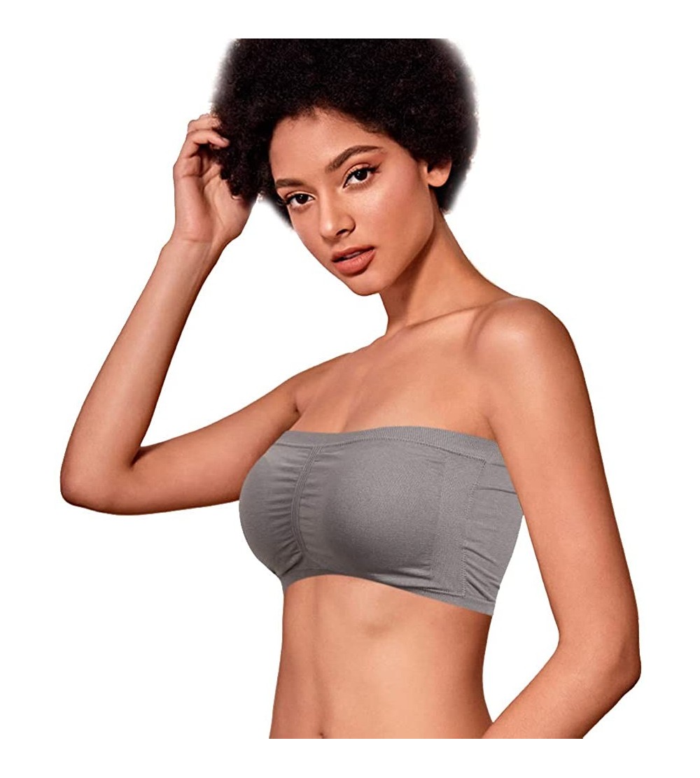 Camisoles & Tanks Women's Strapless Bralette Seamless Bandeau Stretchy Removable-Padded Bandeau Tube Top Bra 1 Pack - Greyx1 ...