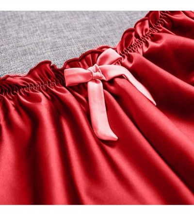 Garters & Garter Belts Women Shorts- Sexy Flowers Satin Lace Pajamas Underwear Comfortable Breathable Sleepwear Pant - Red - ...