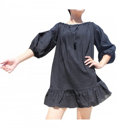 Slips Wide Collar Stepped Ladies Renaissance Sleep Shirt - Black - CV180S9AKT6 $34.58