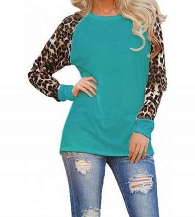 Shapewear Long Sleeve T Shirt Women Leopard Print Tops - Blouse Oversized Sweatshirts Pullover - Green - C818YZ9TLIG $9.92