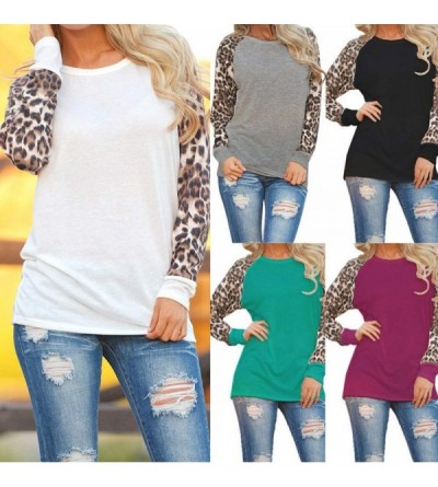 Shapewear Long Sleeve T Shirt Women Leopard Print Tops - Blouse Oversized Sweatshirts Pullover - Green - C818YZ9TLIG $9.92