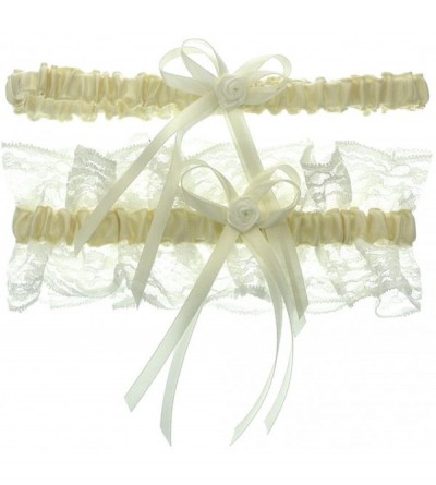Garters & Garter Belts Lace Ruffle Rose Ribbon Wedding Garter Set with Toss Away - Ivory - CJ11O84VXN9 $27.19