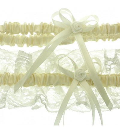 Garters & Garter Belts Lace Ruffle Rose Ribbon Wedding Garter Set with Toss Away - Ivory - CJ11O84VXN9 $11.52
