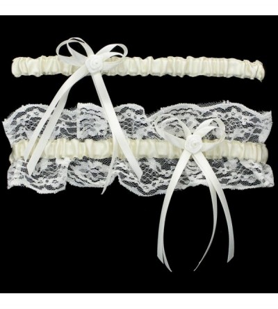 Garters & Garter Belts Lace Ruffle Rose Ribbon Wedding Garter Set with Toss Away - Ivory - CJ11O84VXN9 $11.52