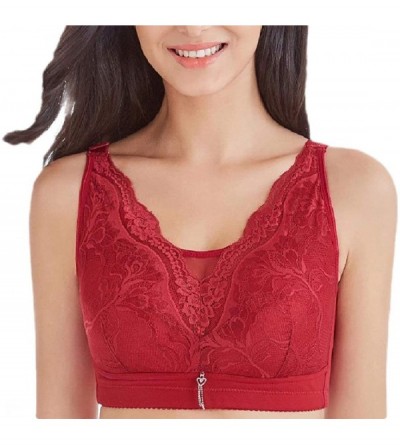 Bras Women's Plus-Size Comfy Wirefree-Bra Full-Coverage Minimizer Bras - Red - C519CLQCW04 $18.44
