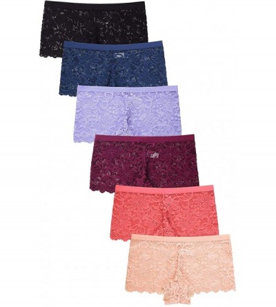 Panties 6 Pack of Women's Regular & Plus Size Lace Boyshort Panties Panty Underwear - 6687-24-4-6pcs - CM18ZSIO5OZ $32.17