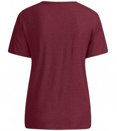 Garters & Garter Belts Women's Valentine's Day Casual Heart Print Slim Short Sleeve T-Shirt Top - Wine Red - CA1945KNTR5 $12.43