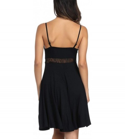Slips Women Lace Sleepwear Lingerie Full Slip V-Neck Nightgown Nightwear Dress - Black - C118EO8WDH3 $20.05