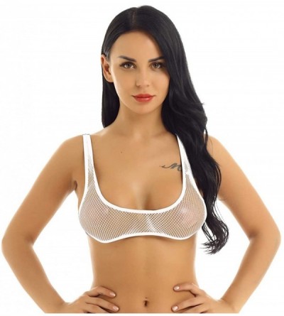 Bras Women Fishnet Cropped Tank Top Lingerie See Through Hollow Out Vest Crop Bra Top - White - C618TS4OTWD $19.34