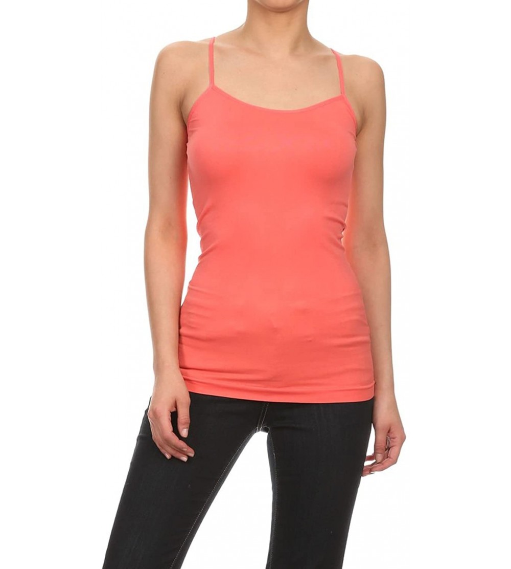 Camisoles & Tanks Women's Everyday Solid Color Thin Strap Camisole - Hot Coral - CB12IETT89T $9.66