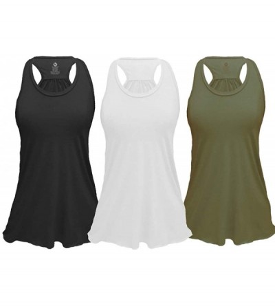 Camisoles & Tanks Flowy Racerback Tank Top- Regular and Plus Sizes- Pack of 3 - Blck/Whte/Army - CK18UTRWI75 $28.54