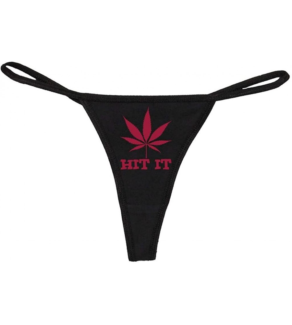 Panties Women's Hit It with Marijuana Pot Weed Leaf Funny Thong - Black/Wine - C511UPLYVPB $15.29