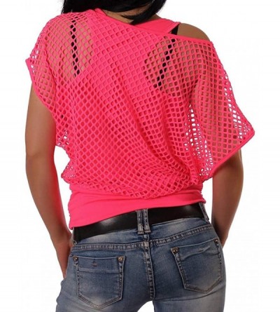 Shapewear Womens Tops-Lady Continuously Empty Net Gauze Jacket Vest False Two Casual Short Sleeve Tops - Pink - CN18WCG4O5U $...