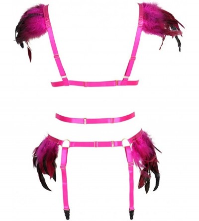 Garters & Garter Belts Women's Body Harness Lingerie Gothic feather Full Garter Belts Set Strappy Waist Cage Cut Out Frame Pu...